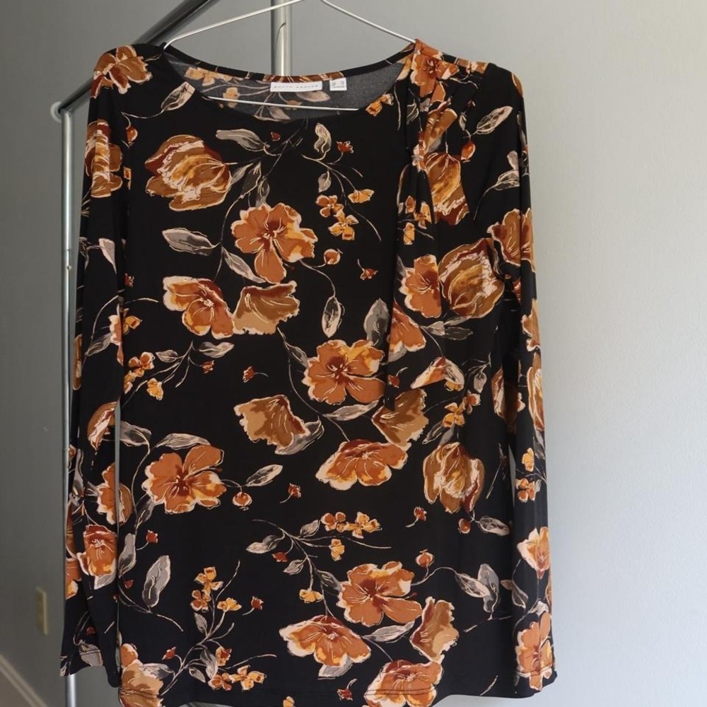 Susan Graver Burnt‎ Orange Long Sleeve Floral Blouse